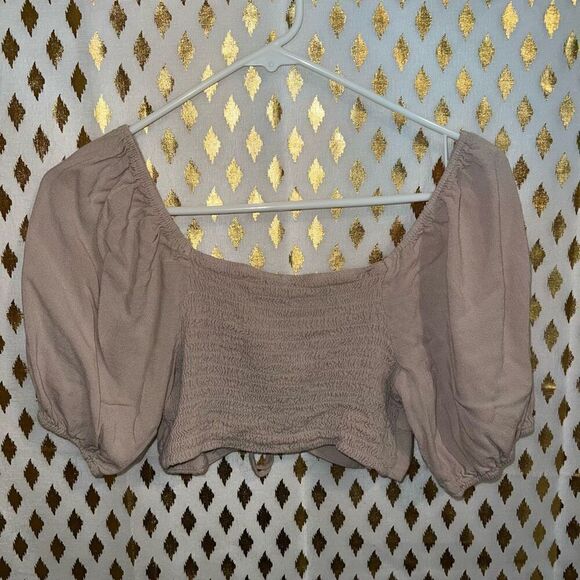 Wild fable smocked puffy peasant sleeve nude strappy crop top size M - Picture 4 of 5
